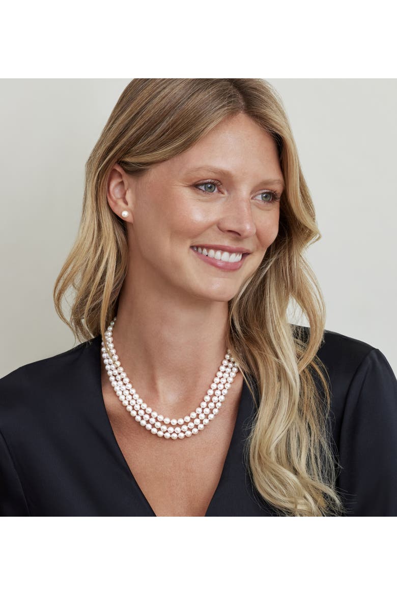 Triple Strand White Akoya Pearl Necklace, Alternate, color, Sterling Silver Clasp