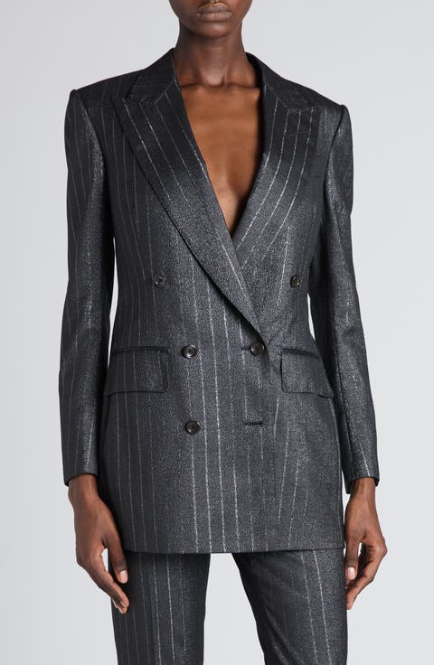Metallic Stripe Wool Blend Blazer