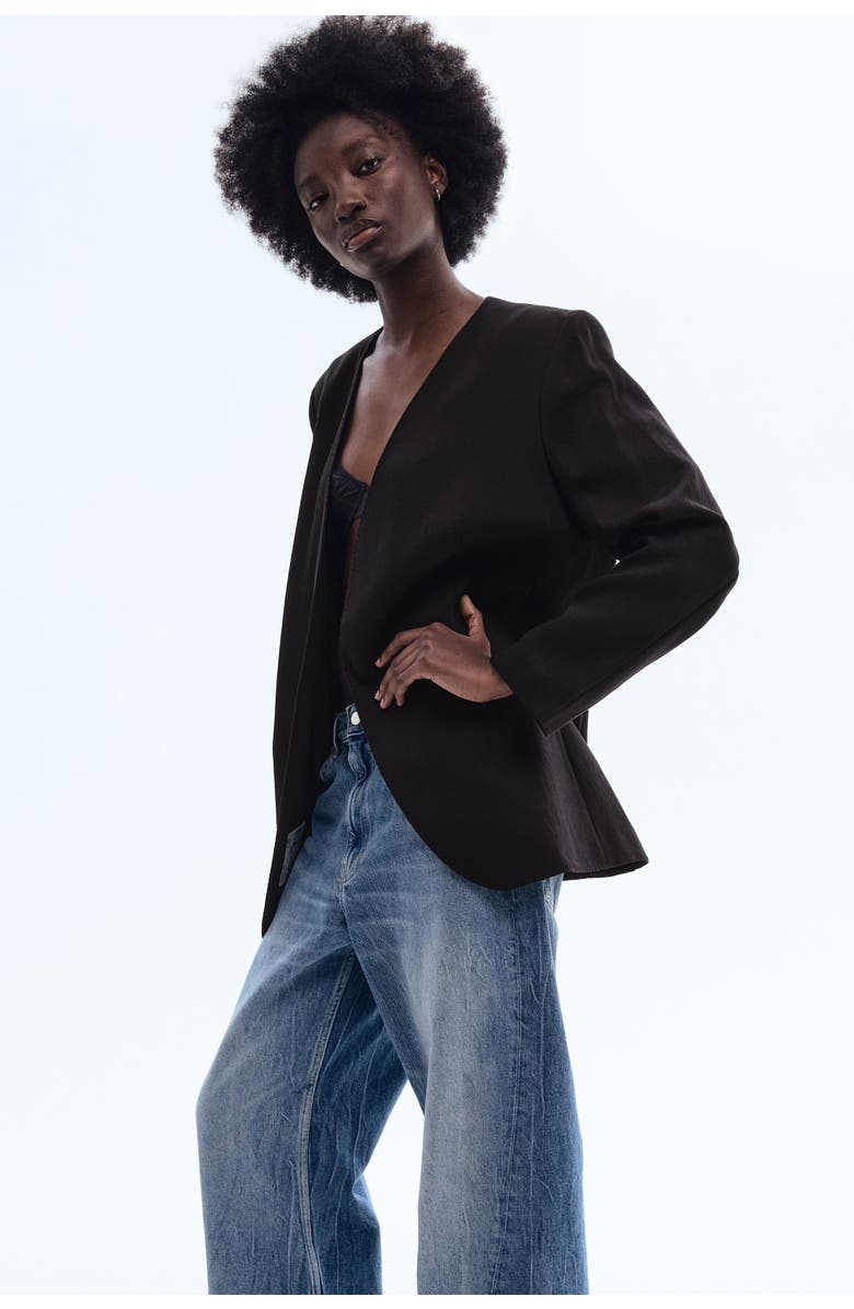 H&M Collarless Blazer, Alternate, color, Black