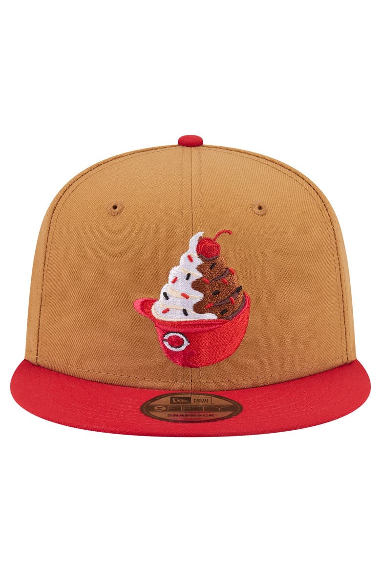 Men's New Era Khaki/Red Cincinnati Reds Ice Cream 9FIFTY Snapback Hat, Alternate, color, Khaki