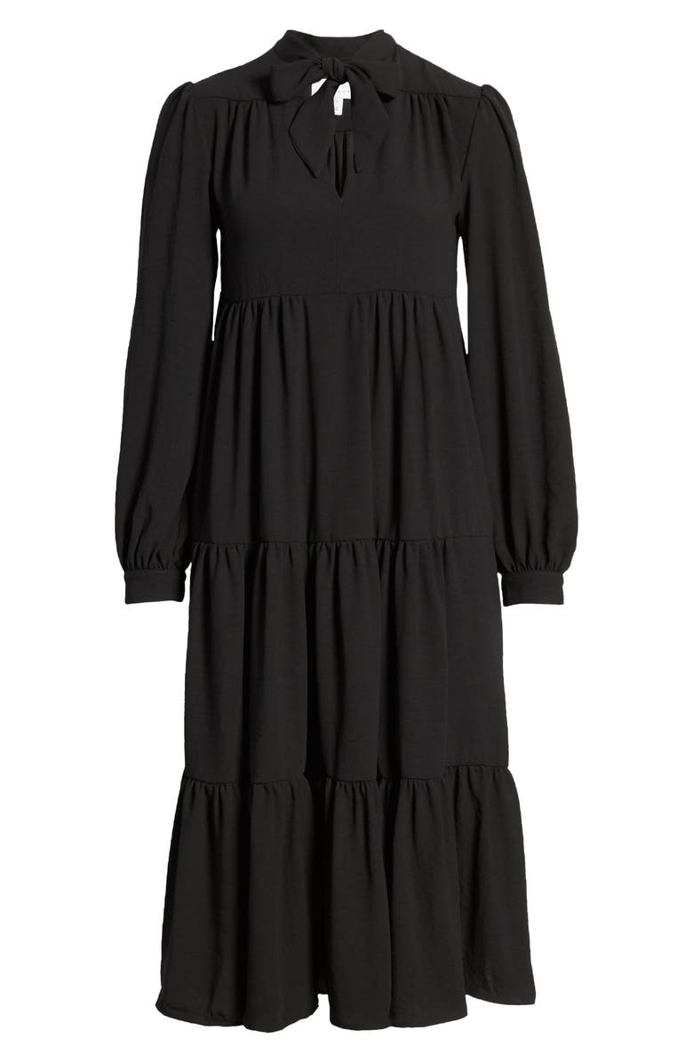 Topshop Tiered Tie Neck Chuckon Long Sleeve Midi Dress, Alternate, color, 