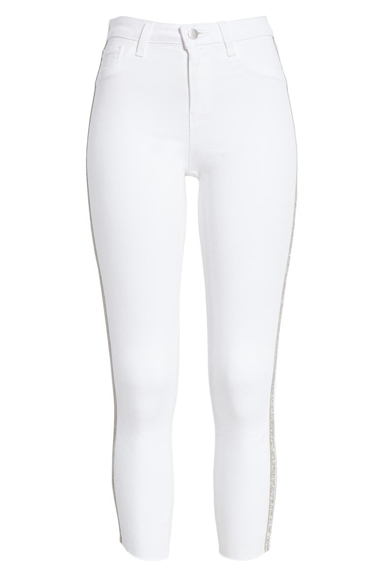 Margot Crystal Side Stripe High Waist Skinny Jeans, Alternate, color, BLANC