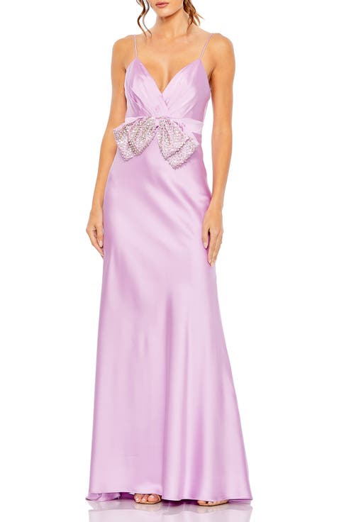 Rhinestone Bow Cami Draped Trumpet Gown