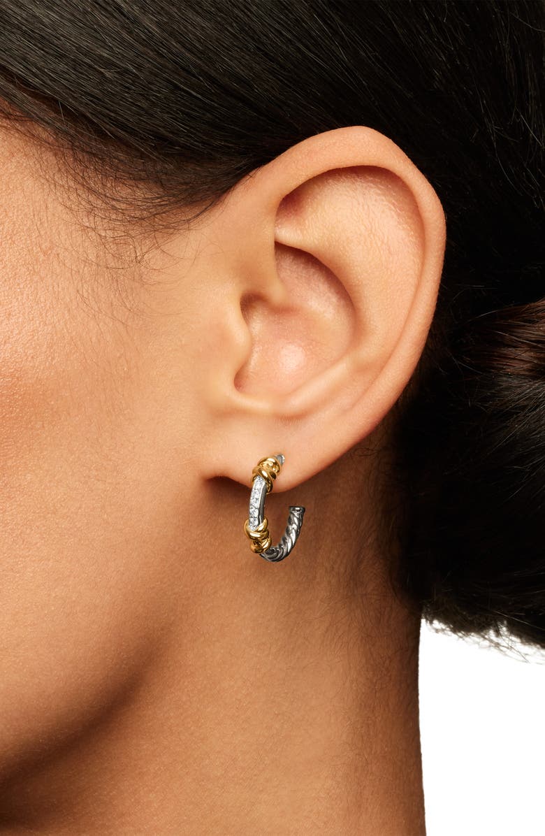 David Yurman Petite Helena Hoop Earrings, Alternate, color, Diamond/ Silver