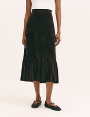 Finery London Joline Velvet Tiered Midi Skirt
