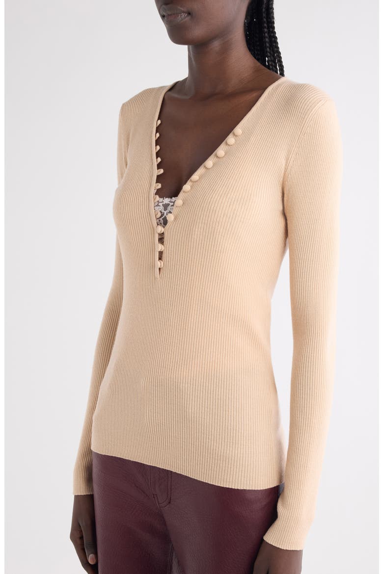 Fitted Wool Rib Henley Sweater, Alternate, color, 6I6 HONEY PINK