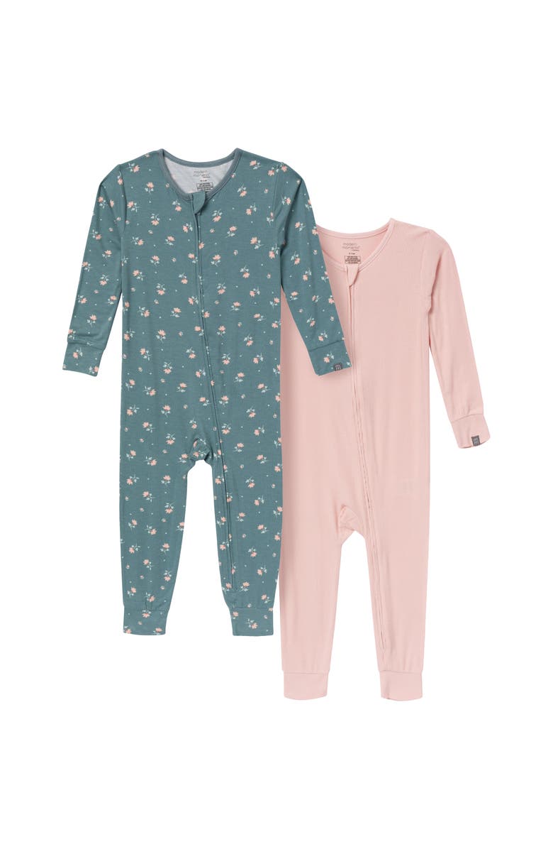 Modern Moments<sup>™</sup> by Gerber 2-Pack Girl's Tight Fitting Footless Pajamas, Main, color, Dark Teal Rose