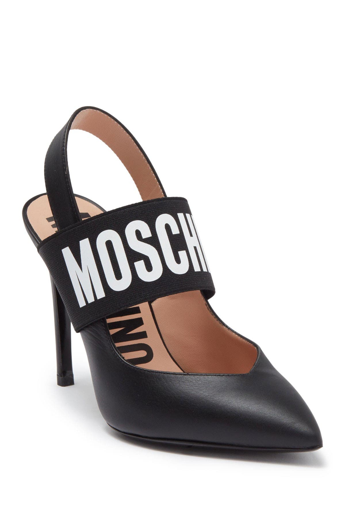 Moschino Logo Strap Leather Stiletto Pump, Main, color, 