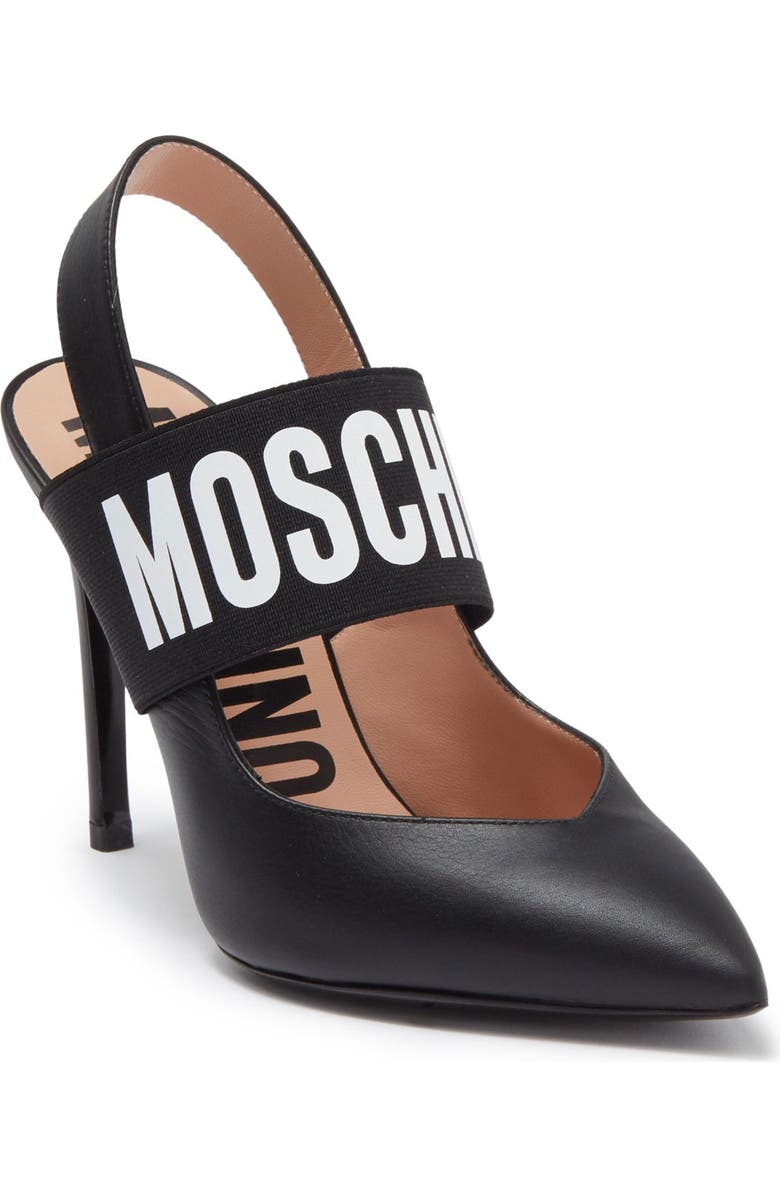 Moschino Logo Strap Leather Stiletto Pump, Main, color,