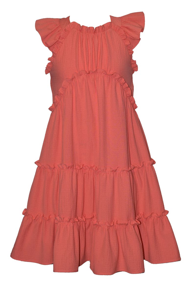 Kids' Tiered Flutter Sleeve Dress, Main, color, CORAL