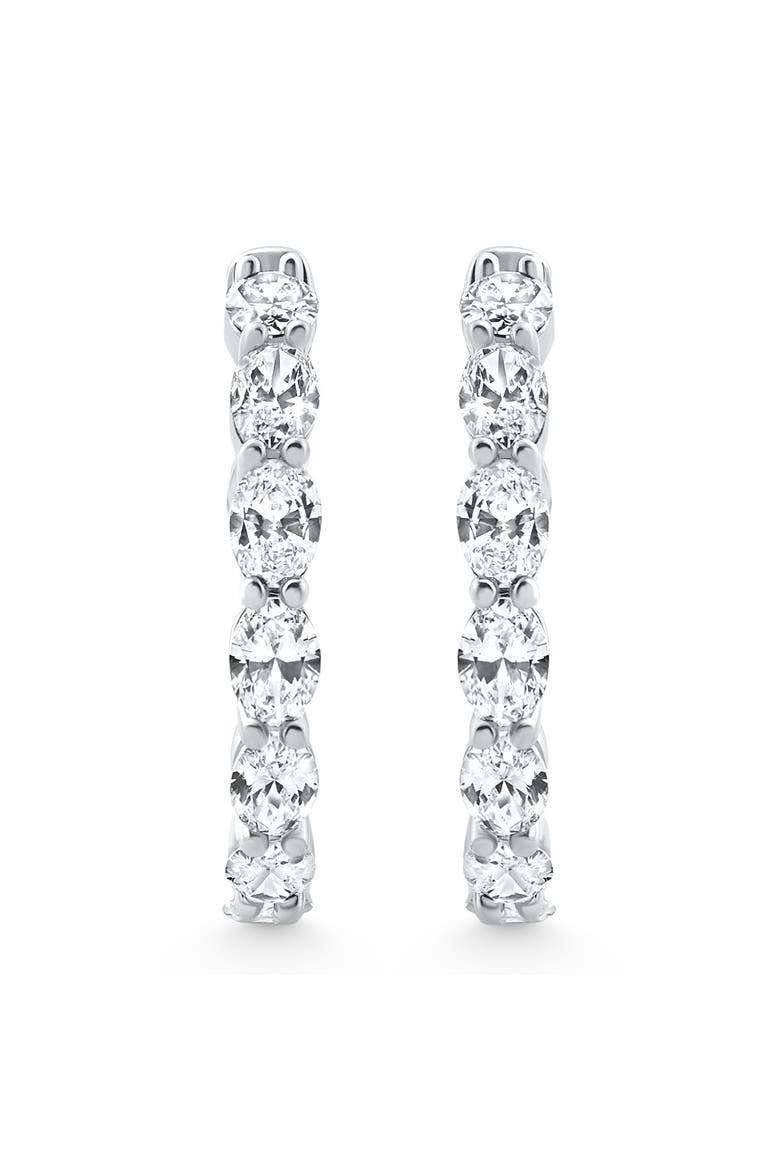 3Ct TW Oval Diamond Inside Outside Hoops Vault Lock 14k Gold Lab Grown, Alternate, color, 14k White Gold