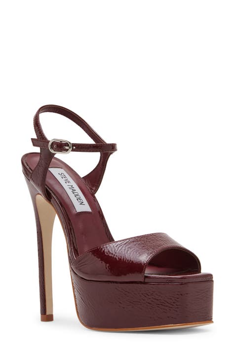 Burgundy platform fashion heels