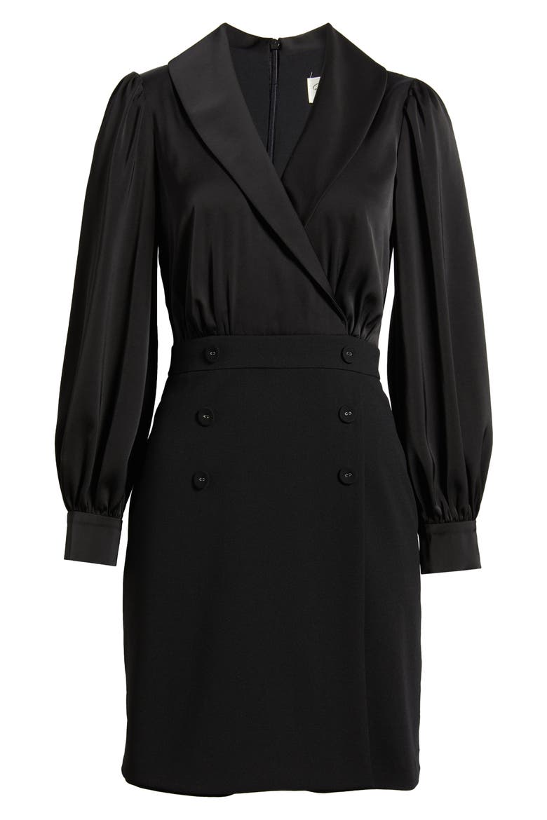 Shawl Collar Balloon Sleeve Dress, Alternate, color, BLACK