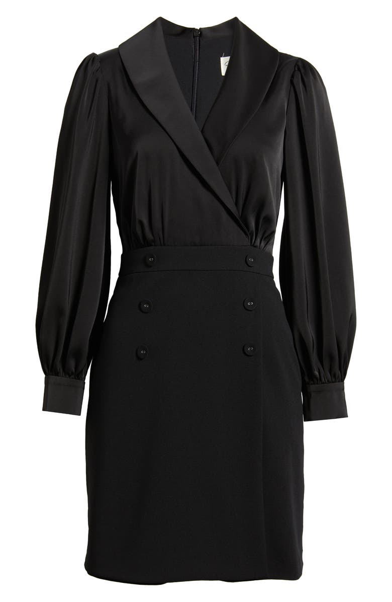 Eliza J Shawl Collar Balloon Sleeve Dress, Alternate, color, Black