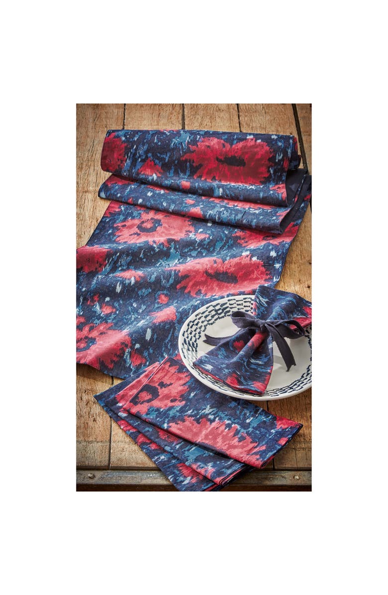 tag Weekend Dahlia Bright Red Floral Table Runner on Blue, Main, color, Multicolored