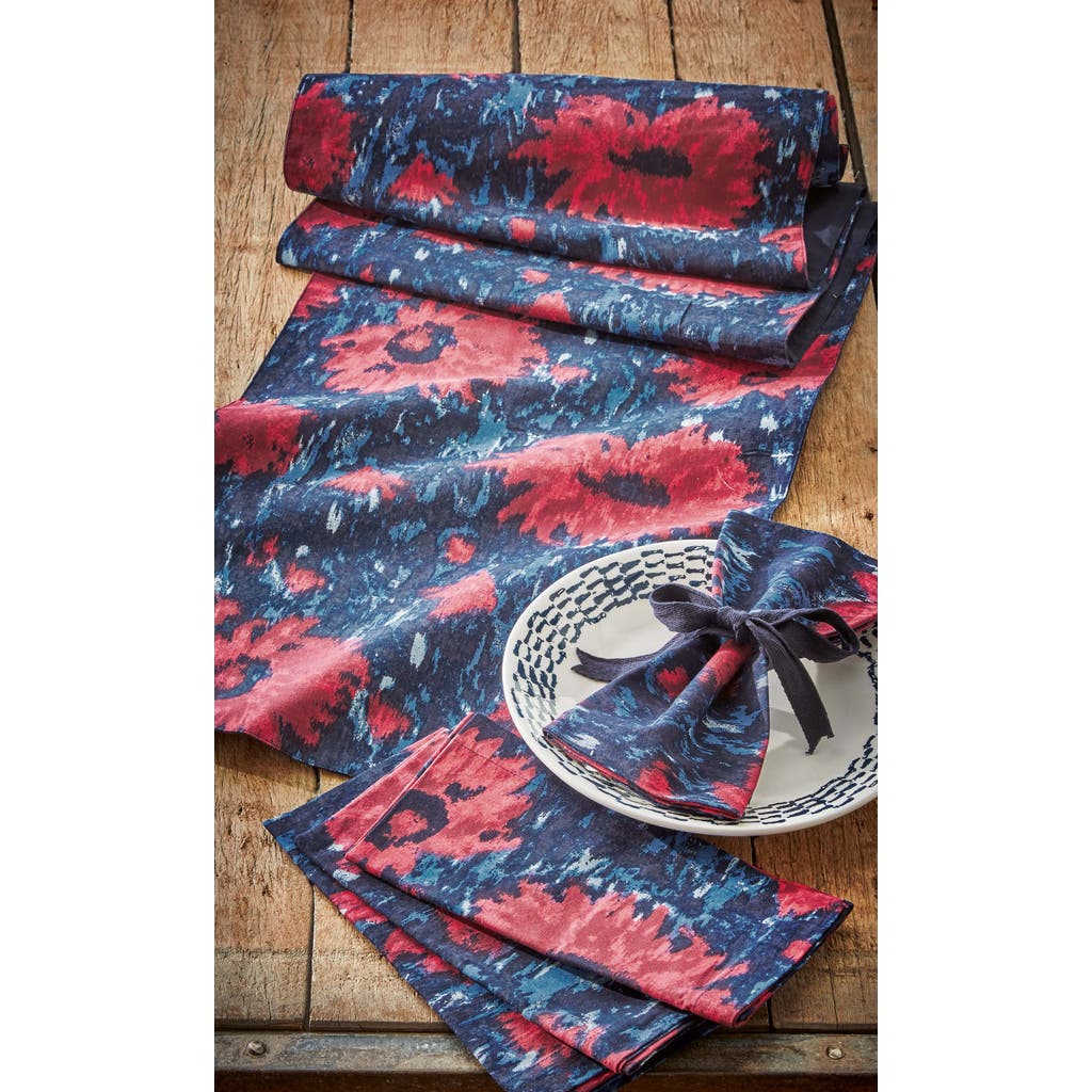 Tag Weekend Dahlia Bright Red Floral Table Runner On Blue In Blue