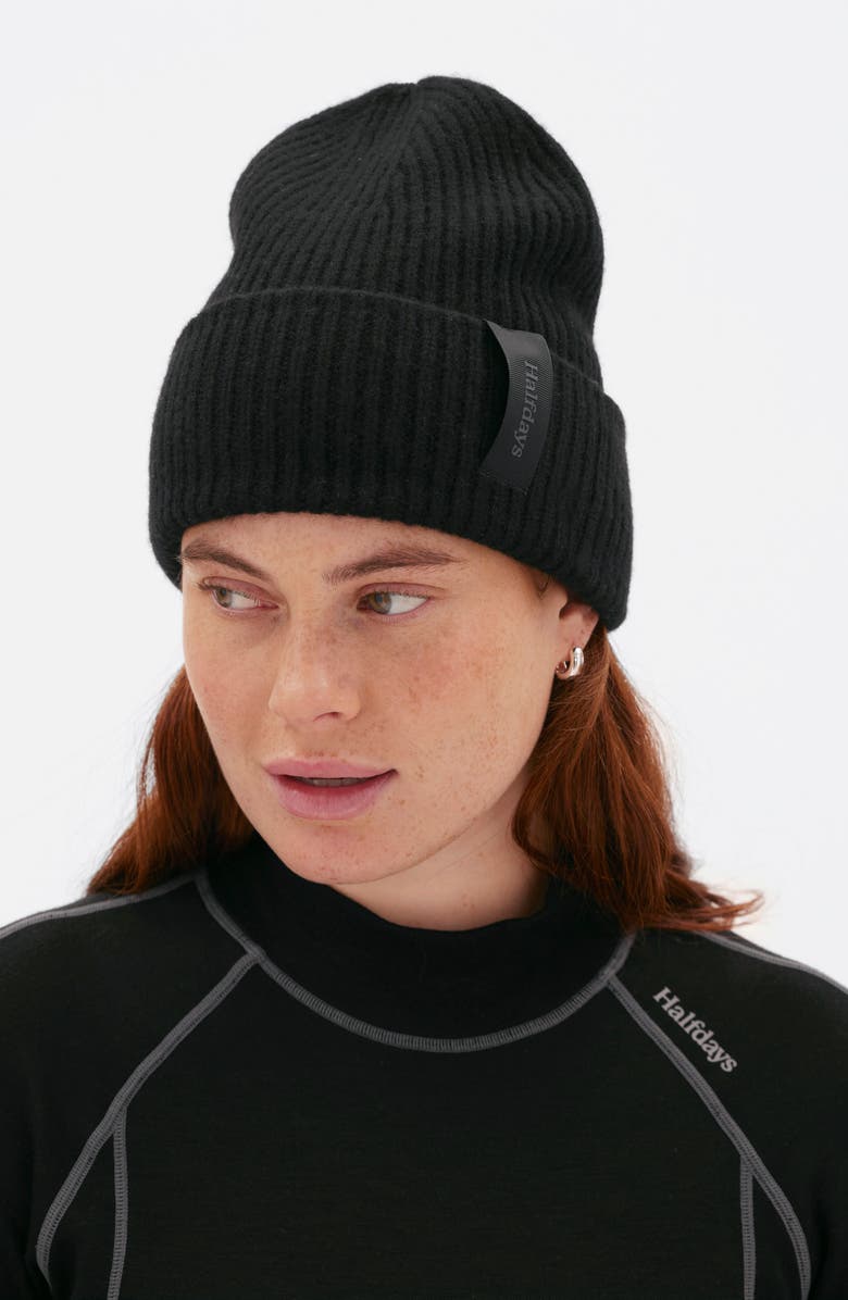 Halfdays Rib Merino Wool Beanie, Alternate, color, Black