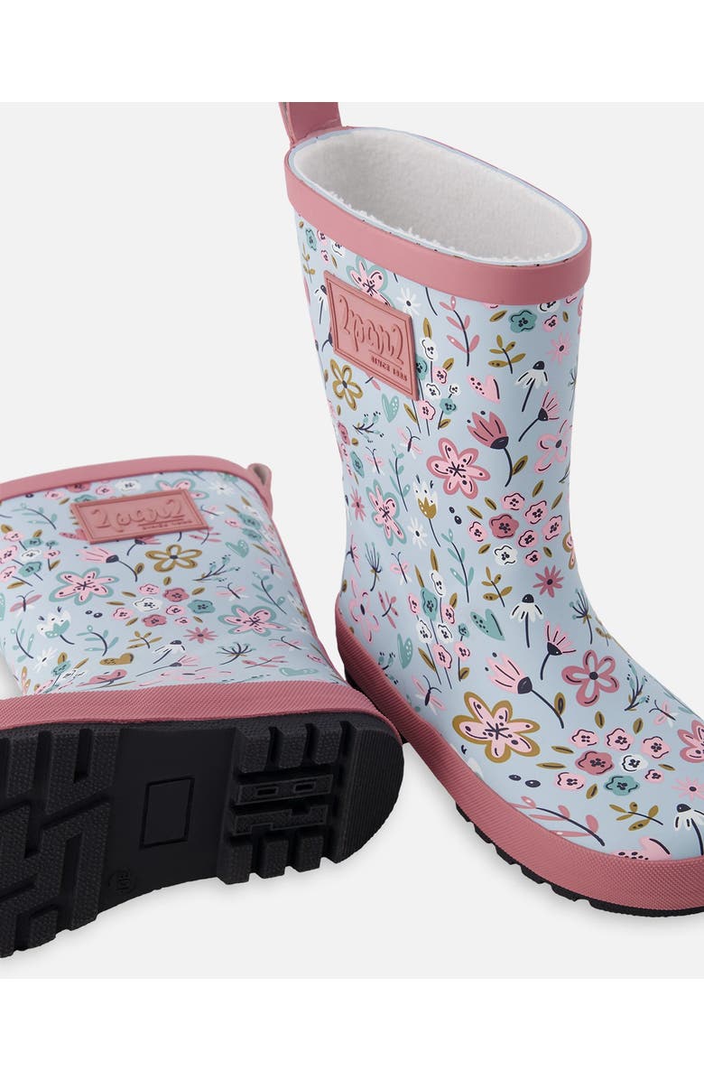 Deux par Deux Waterproof Mini Flower Rain Boots in Natural Rubber, Alternate, color, Blue Mini Flower Print