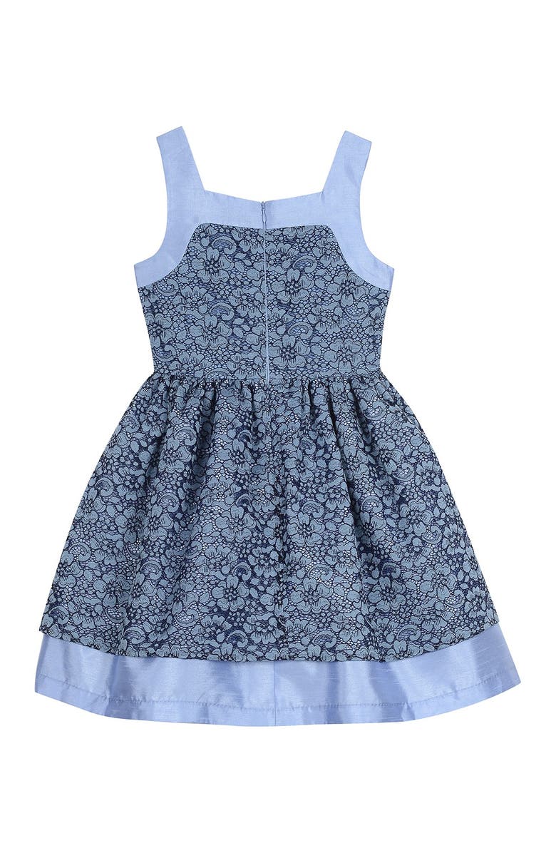 Badgley Mischka Collection Blue Lace Skater Dress with Bow, Alternate, color, 
