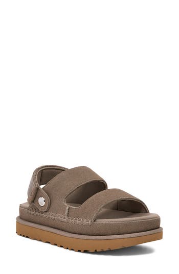 Ugg Goldenstar Glide Suede Sandals Smoke Plume In Animal Print