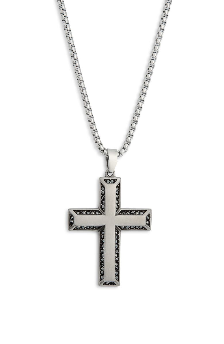 AMERICAN EXCHANGE Men's Cross Pendant Necklace, Alternate, color, Silver/ Black