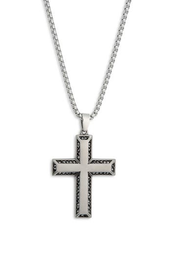 American Exchange Cross Pendant Necklace In Silver/black
