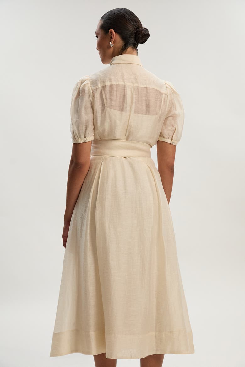 Organdie Tie Neck Woven Midi Dress, Alternate, color, Ivory