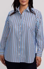 Foxcroft Meghan Stripe Cotton Button-Up Shirt