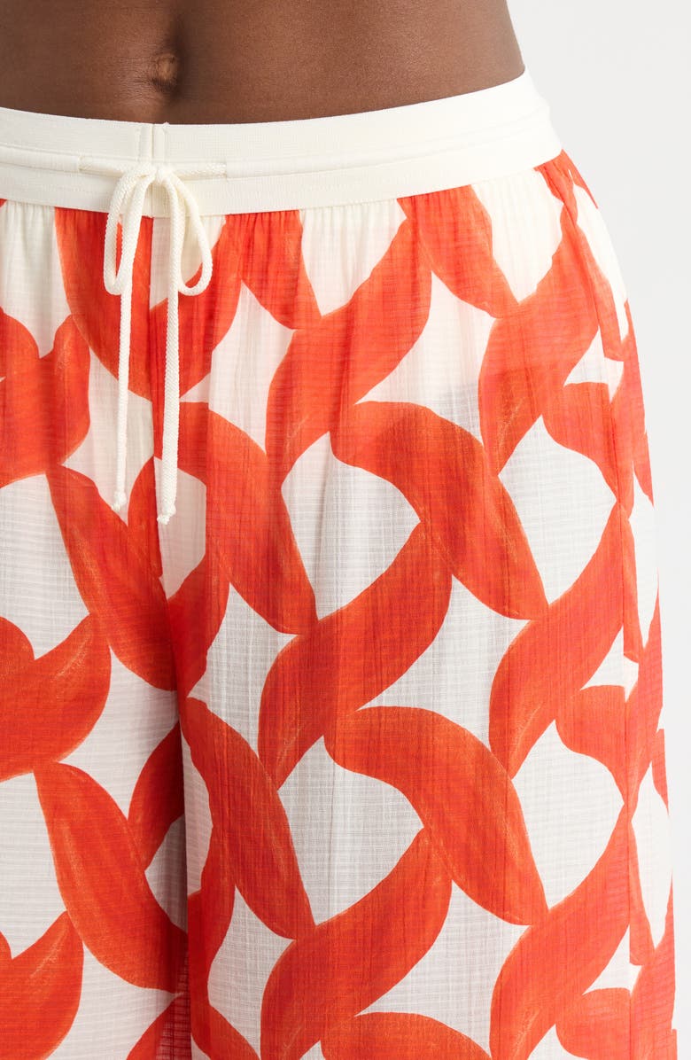 Hutch Riviera Sequin Wide Leg Pants, Alternate, color, Ivory/Coral Brushstroke Diamond Geo