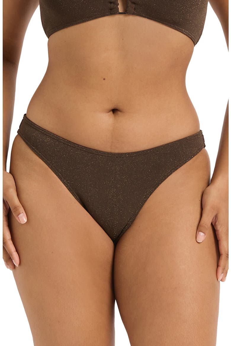 Sign Shimmer High Leg Bikini Briefs, Main, color, WALNUT