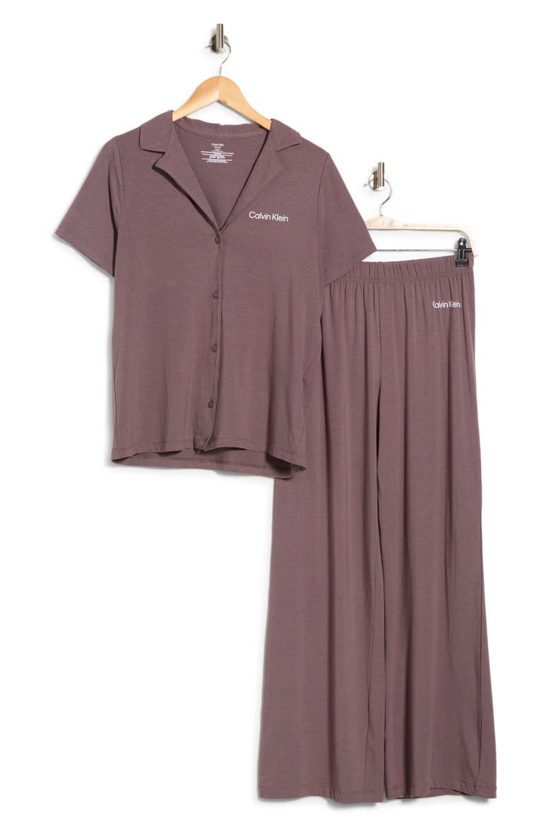 Notch Collar Knit Pajamas, Alternate, color, SPARROW