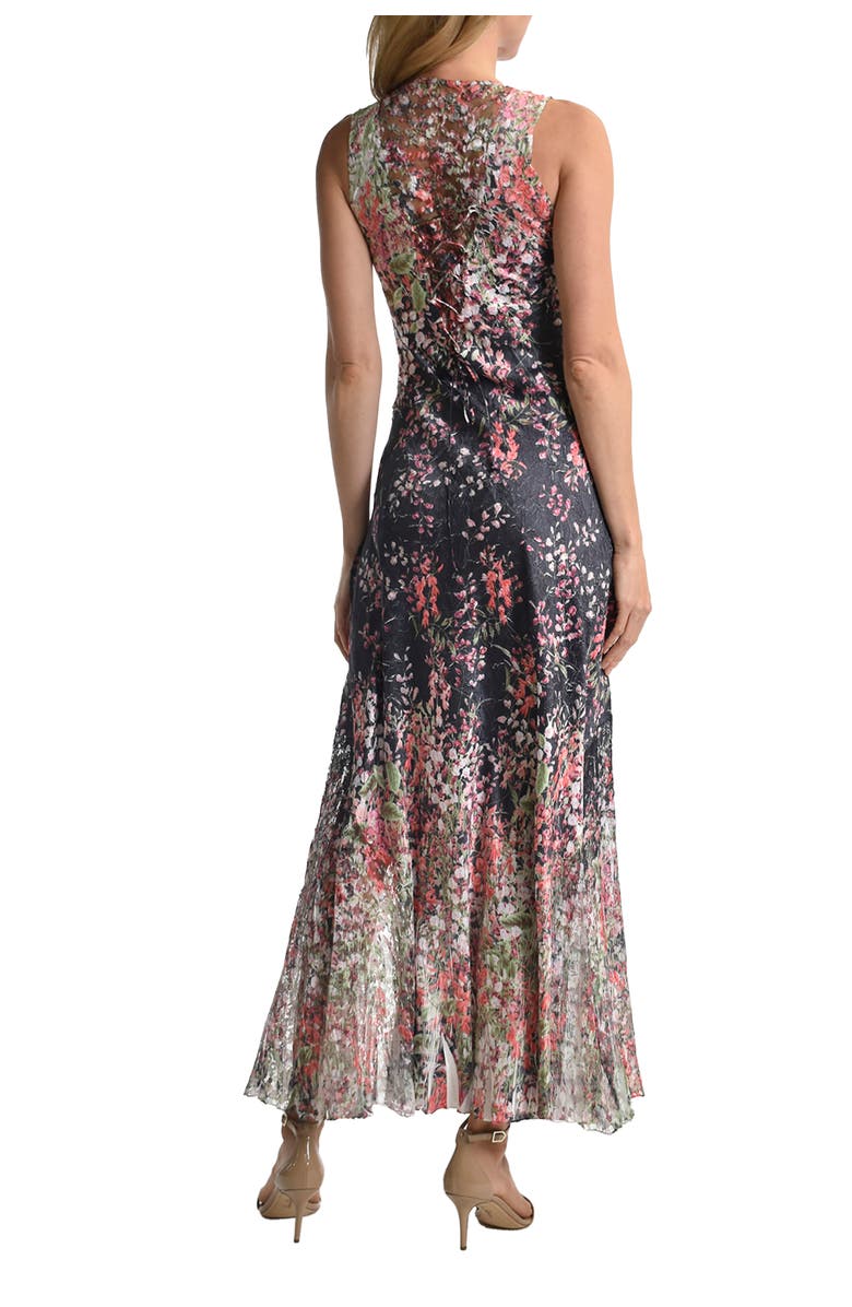 Komarov Floral Border Long Dress with Lace Up Back Detail, Alternate, color, Spider Orchid