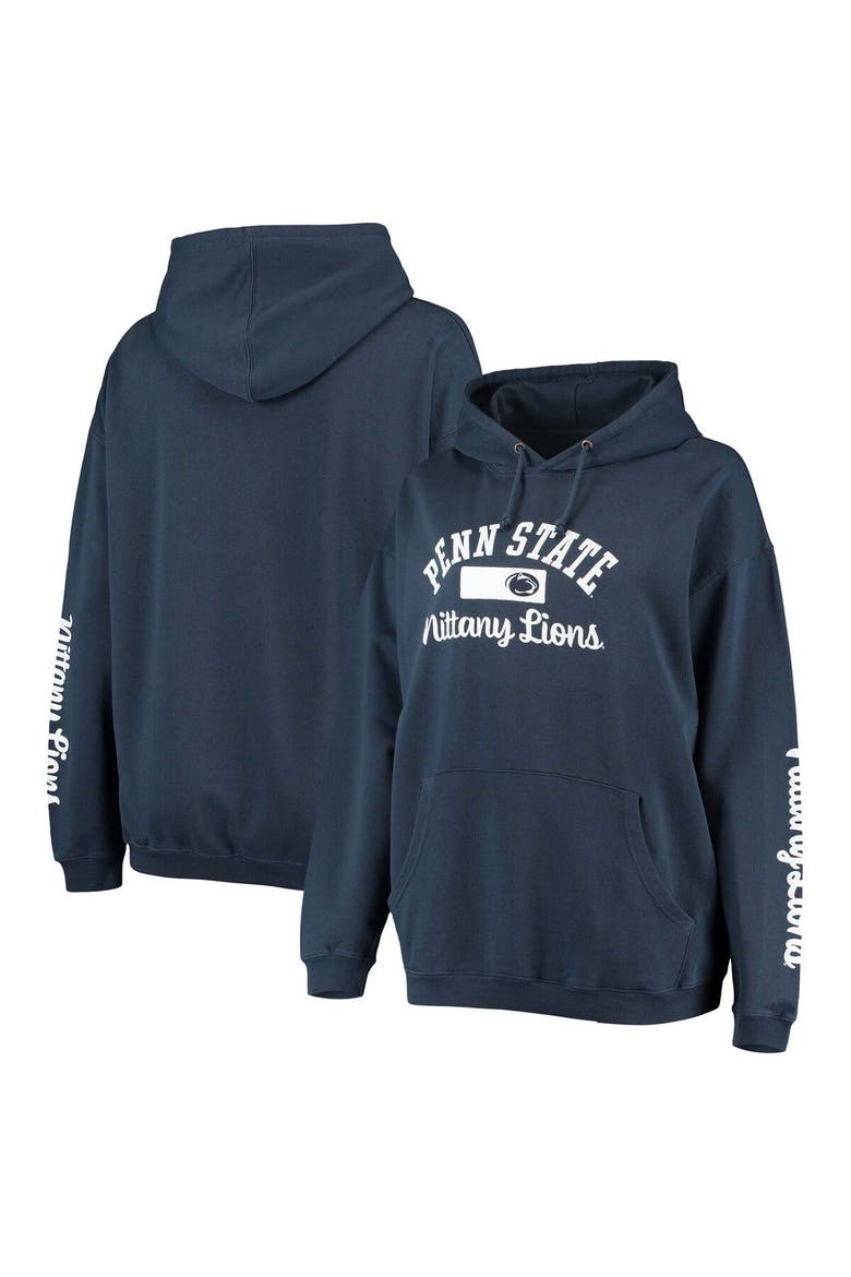 Women's Pressbox Navy Penn State Nittany Lions Rock n Roll Super Oversized Pullover Hoodie, Main, color, Navy