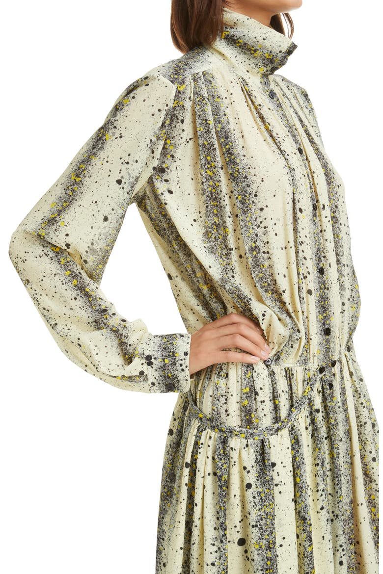 Ink Splatter Print Asymmetric Long Sleeve Apron Dress, Alternate, color, LEMON/ BLACK 146