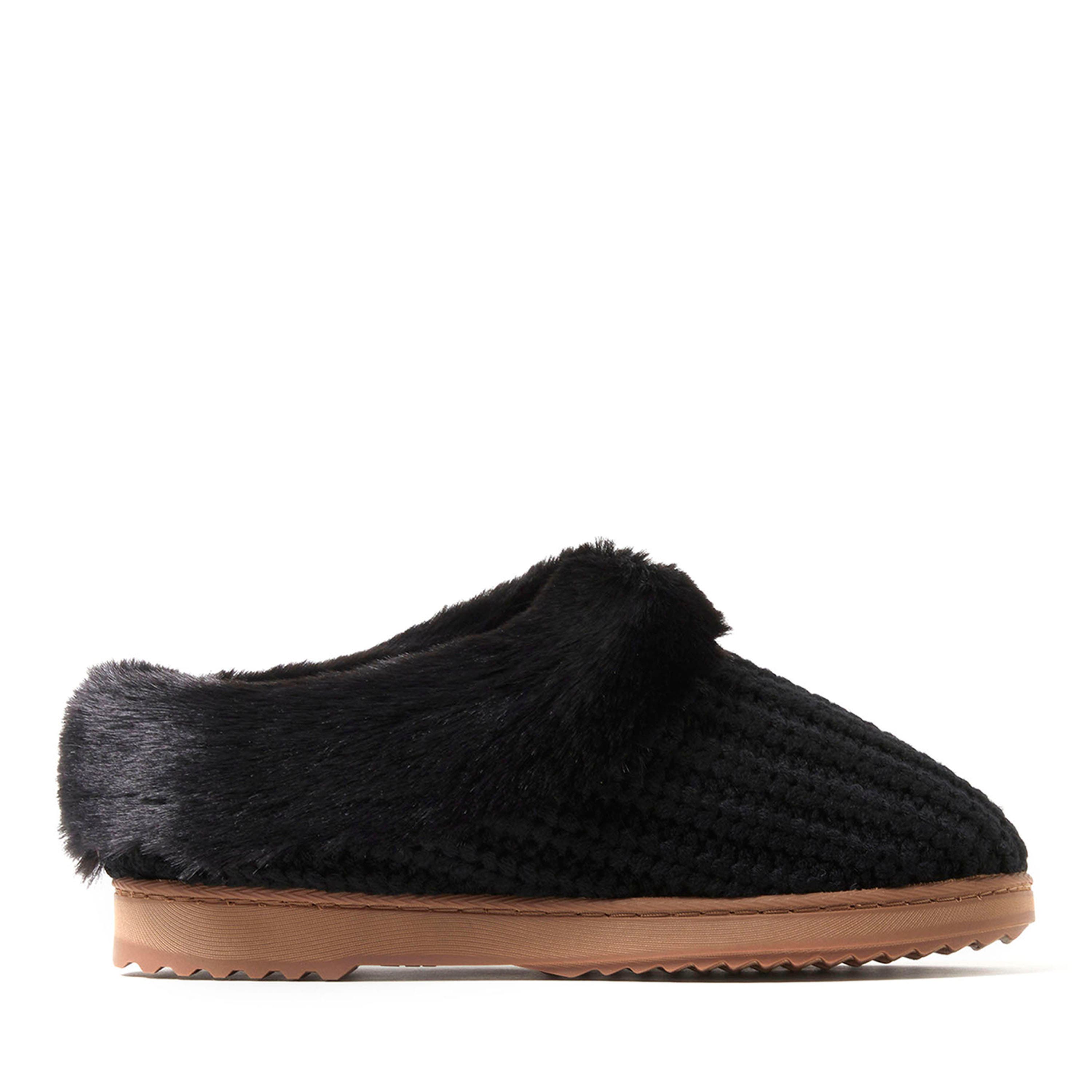 DEARFOAMS Hannah Festive Knit Clog Slipper, Alternate, color, Black Solid