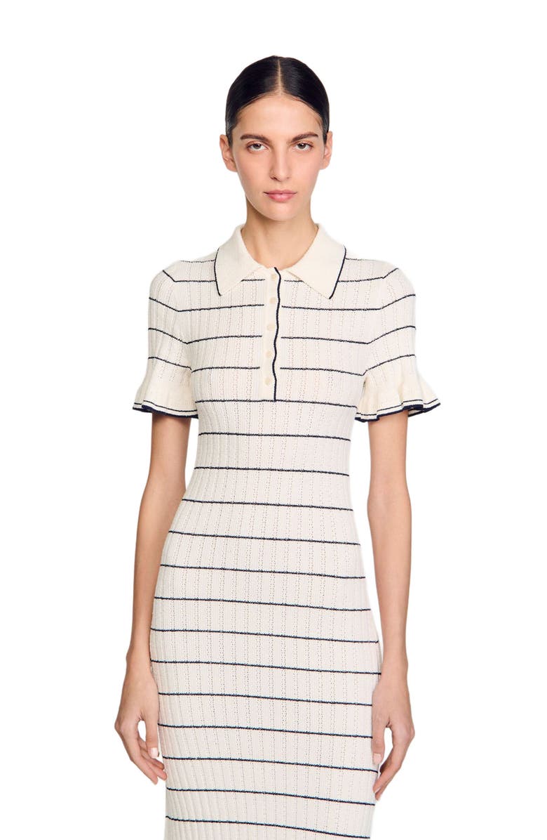 SANDRO Knitted midi dress with polo neck, Alternate, color, Ecru