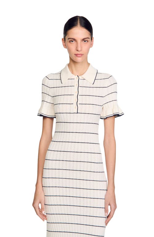 Sandro Danielle Striped Knit Maxi Shirtdress In Ecru