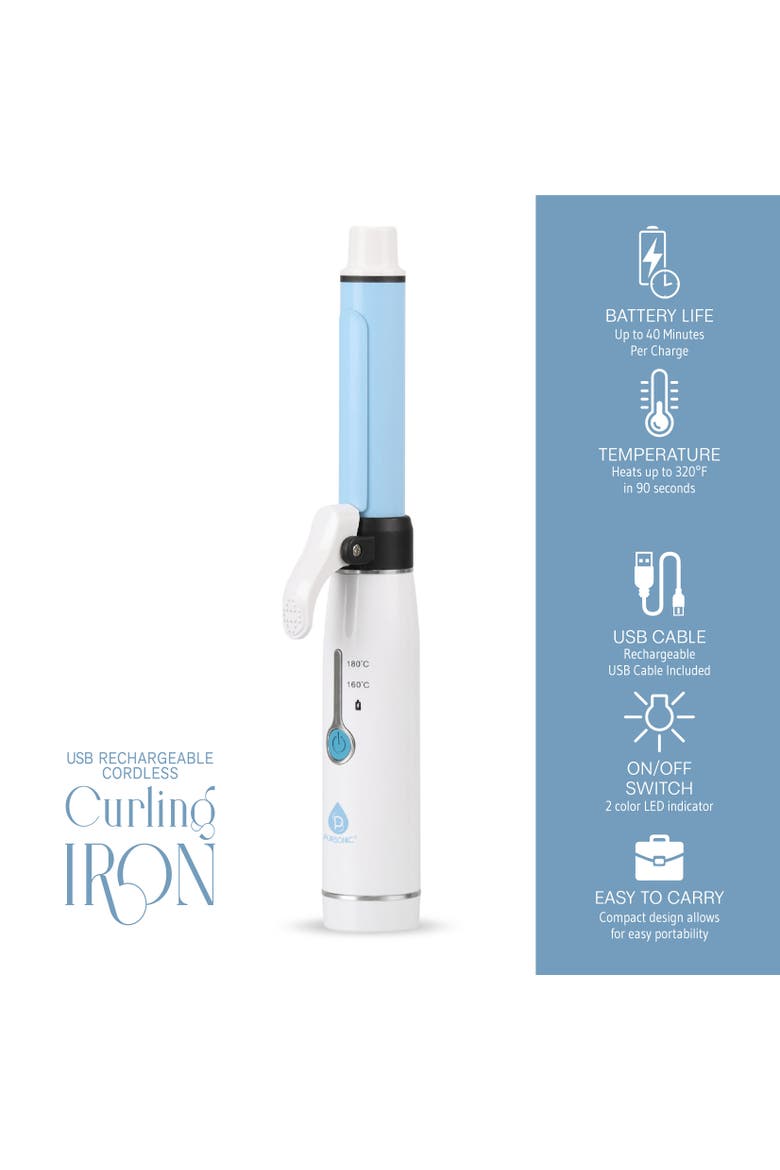 USB Rechargeable Cordless Curling Iron, Alternate, color, Blue