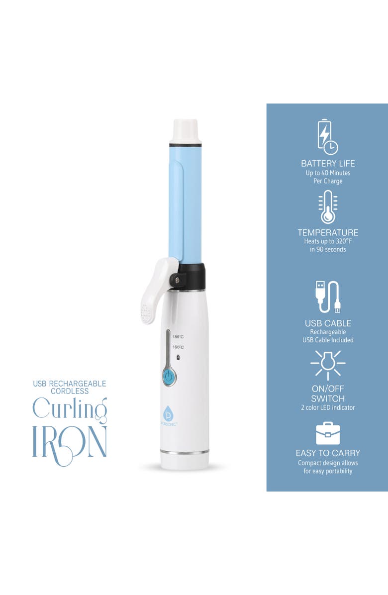 PURSONIC USB Rechargeable Cordless Curling Iron, Alternate, color, Blue