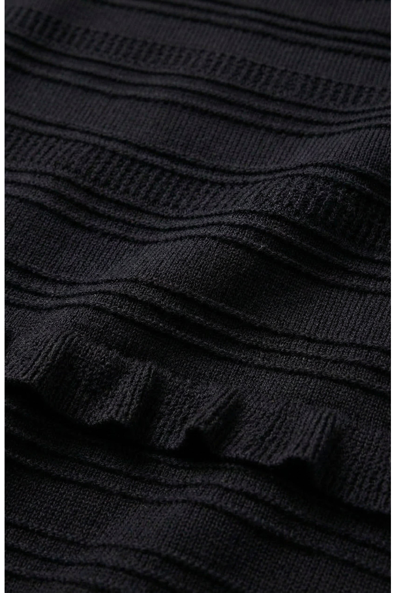 Textured Ruffle Trim Knit Midi Dress, Alternate, color, Black