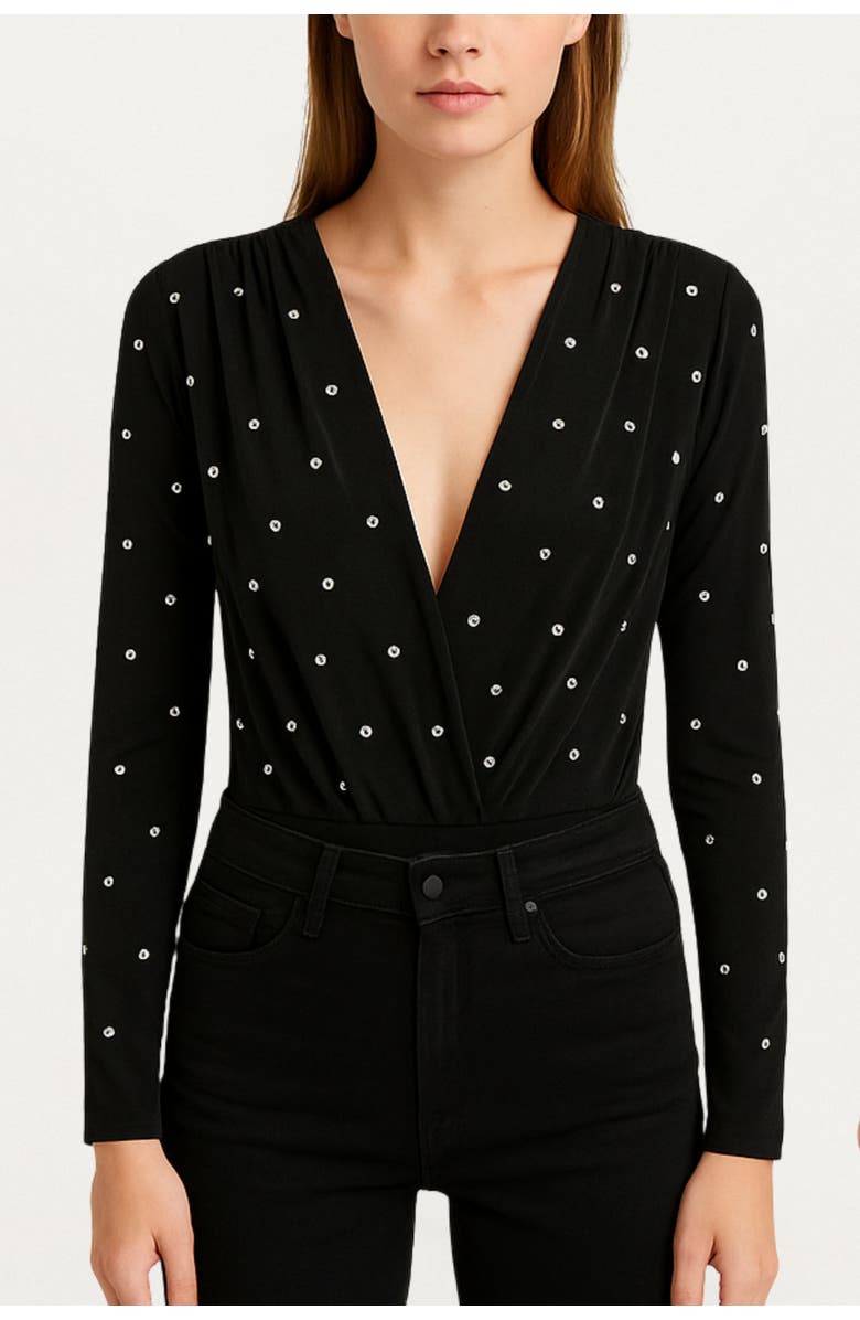 Nocturne Embellished V-Neck Long-Sleeve Bodysuit, Main, color, Black