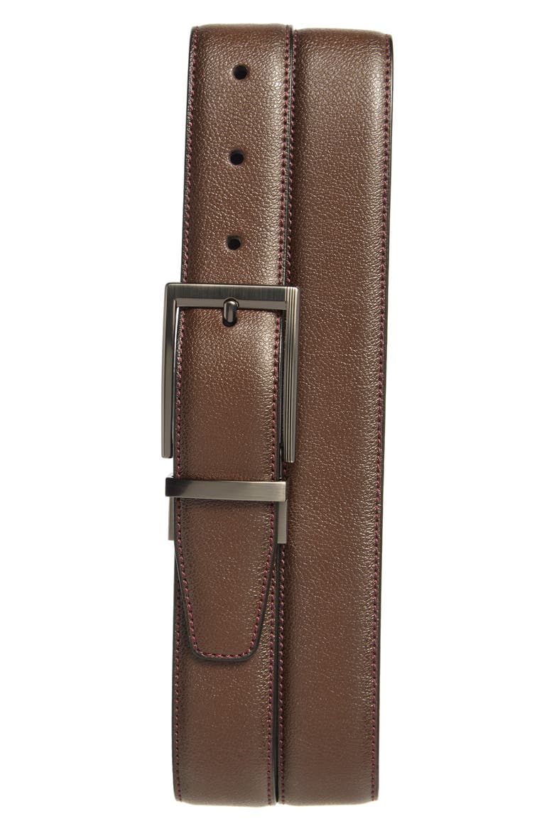 Feather Edge Burnished Leather Belt, Main, color, BROWN