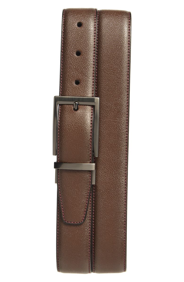Original Penguin Feather Edge Burnished Leather Belt, Main, color, Brown