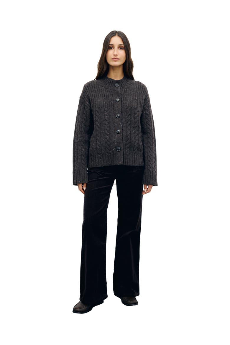 Rafa Merino Wool Cable Knit Cardigan, Alternate, color, Brown