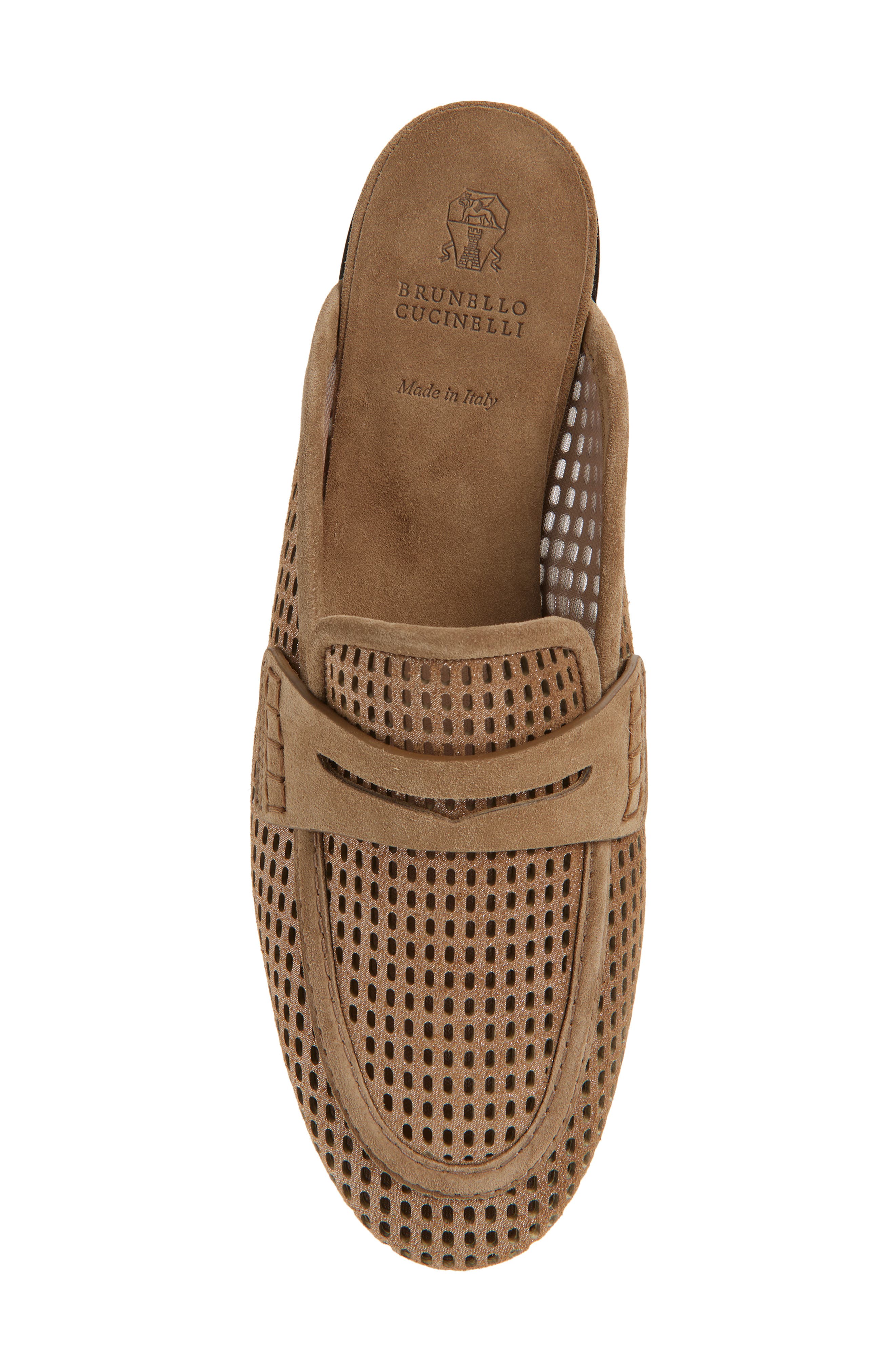 Brunello Cucinelli Sparkle Net Leather Mule, Alternate, color, Brown