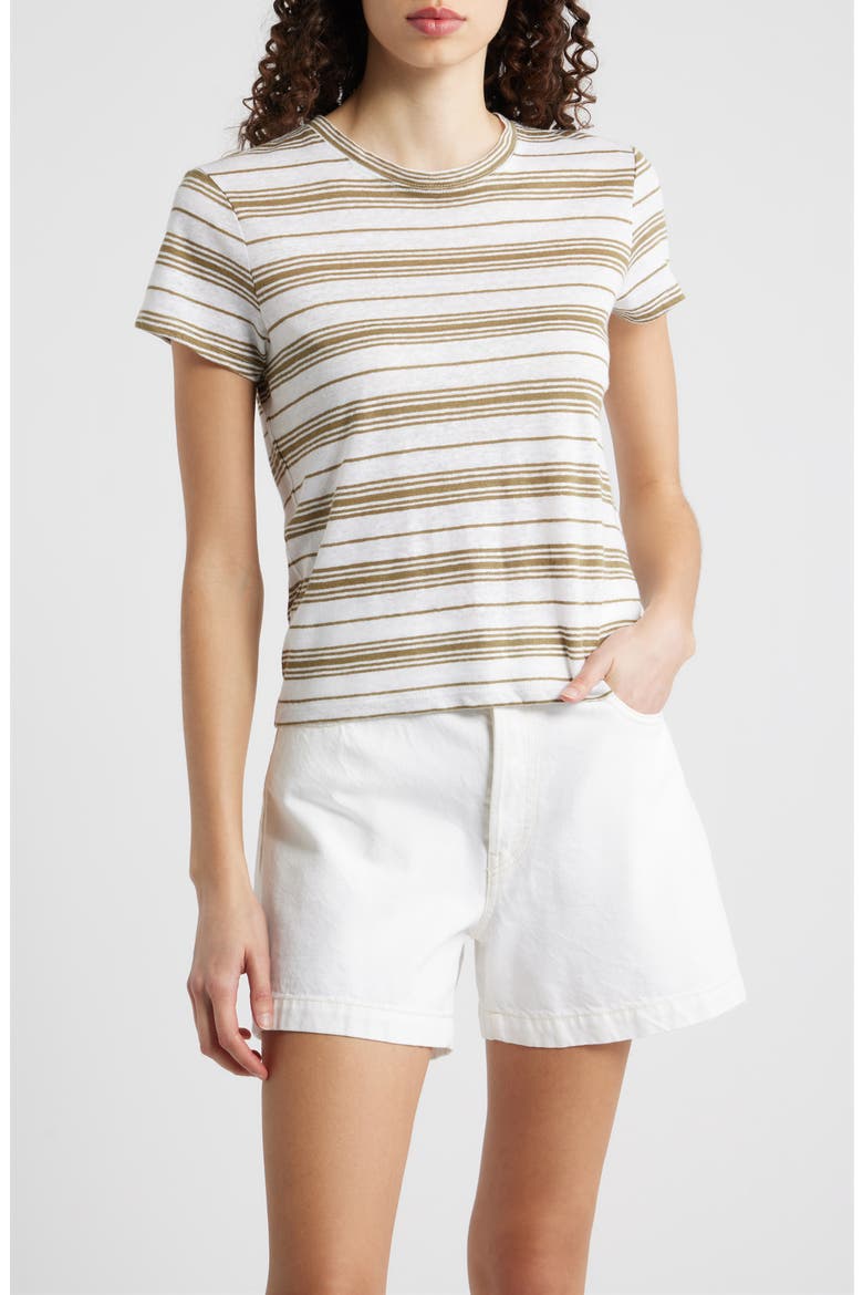 The Stripe Stretch Linen Baby T-Shirt, Main, color, MILITARY MULTI