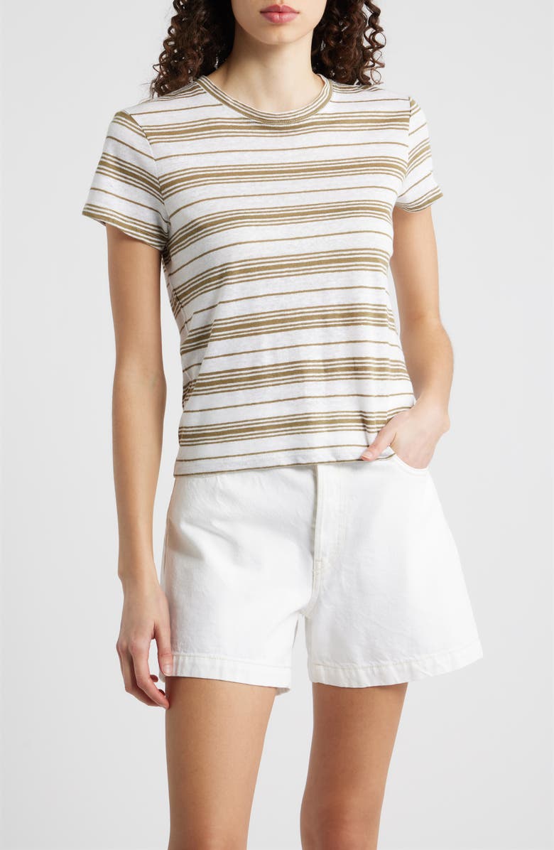 FRAME The Stripe Stretch Linen Baby T-Shirt, Main, color, Military Multi