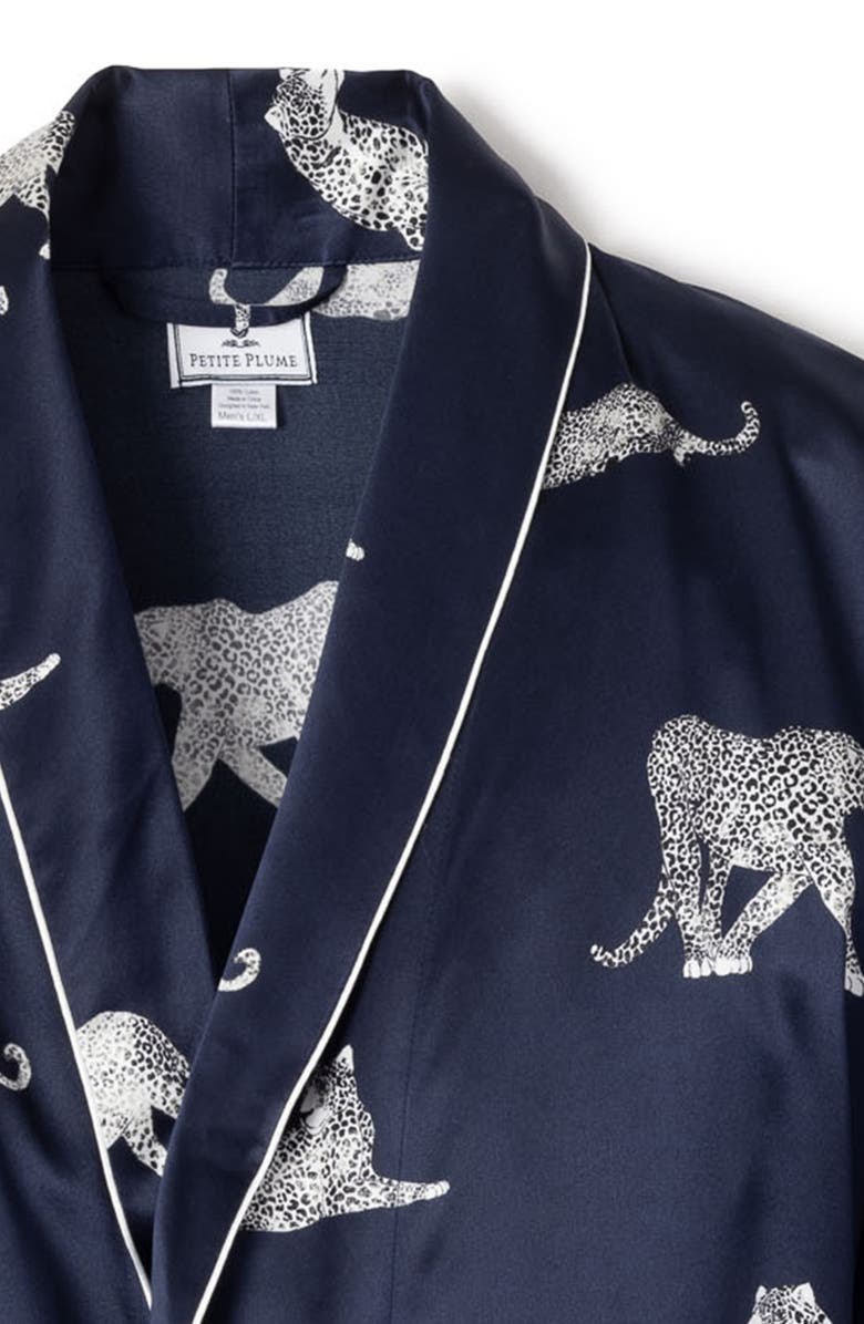 Petite Plume Panthre de Nuit Silk Robe, Alternate, color, Navy