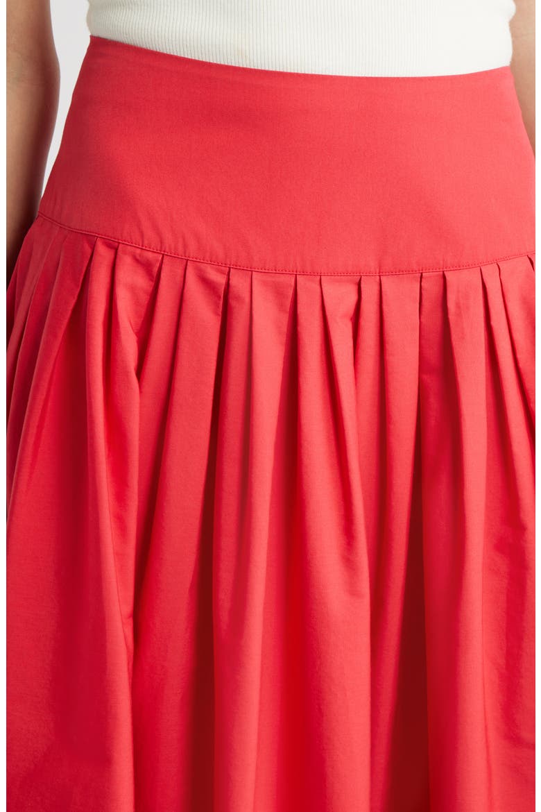 Pleated Cotton Poplin Skirt, Alternate, color, RED SAUCY