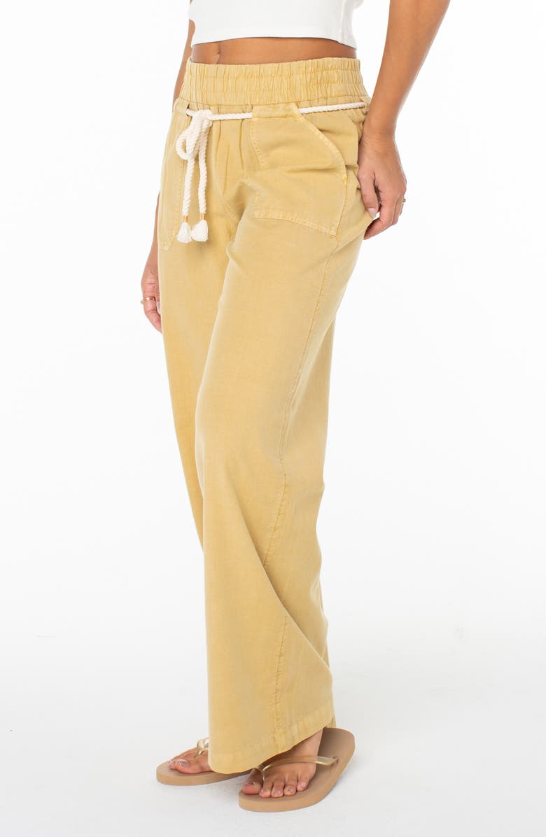 Roxy Paddle On Drawstring Cotton & Linen Pants, Alternate, color, Curry